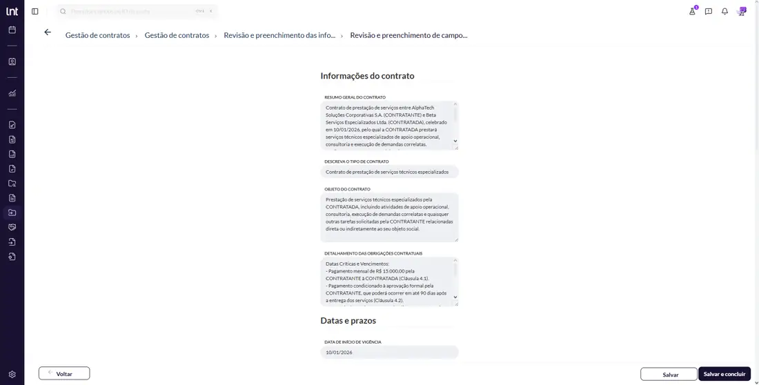 Tela do agente que extrai campos de um contrato e preenche o cadastro. Ambiente de demonstração.